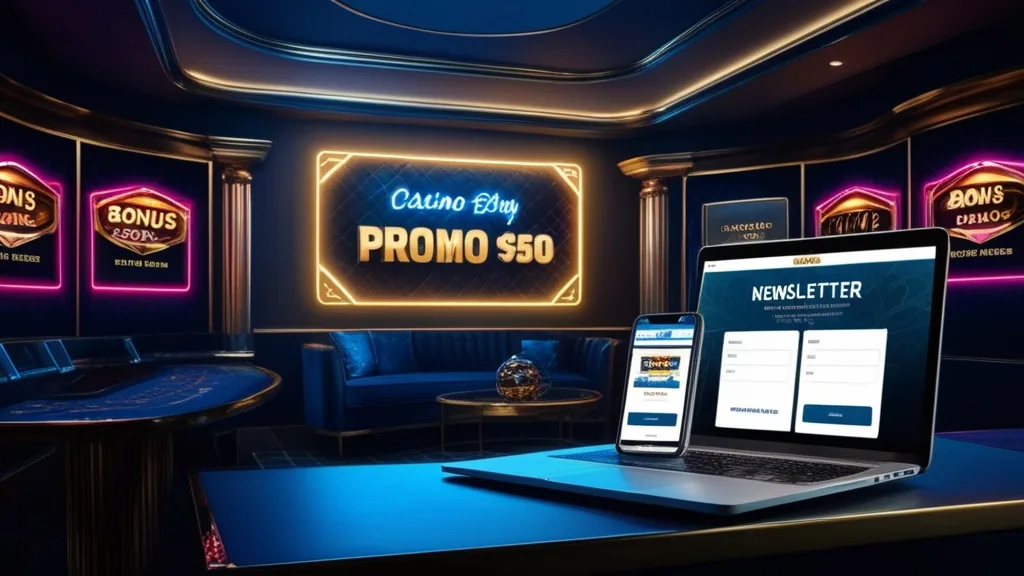 Lobby di casinò con banner promozionali e campi codice su laptop e smartphone