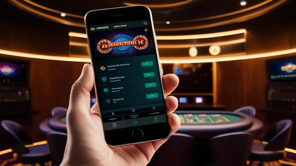 Telefono con interfaccia mobile chiara in un casino elegante e scuro